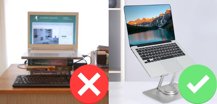 Collage of laptop on books vs on Swivel Dock